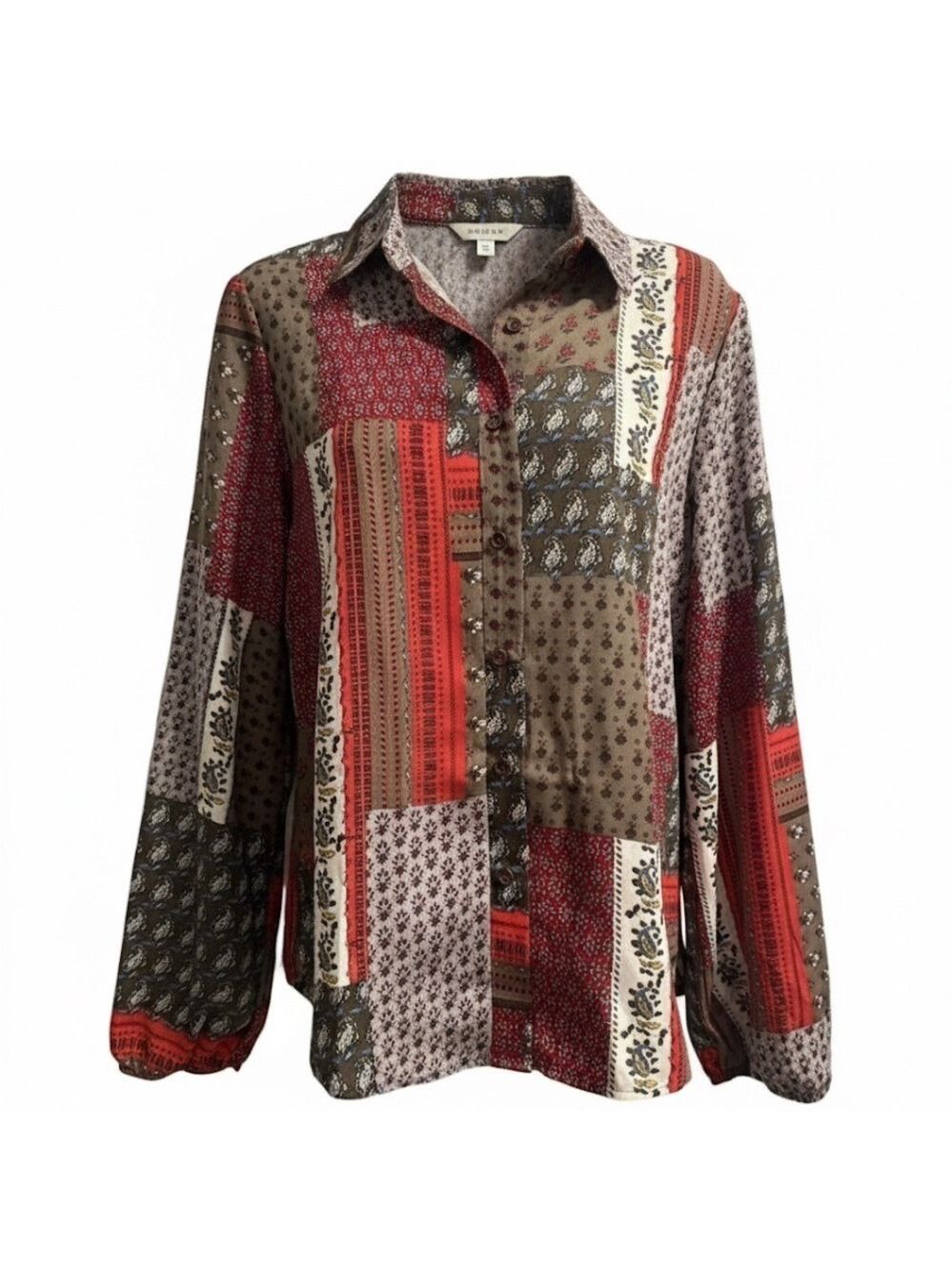 Bucketlist Boho Bandana Print Top Red Gray Brown Shirt Small